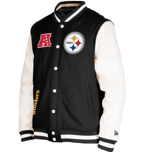 Pittsburgh Steelers Wool & Leather Varsity Jacket Black & White