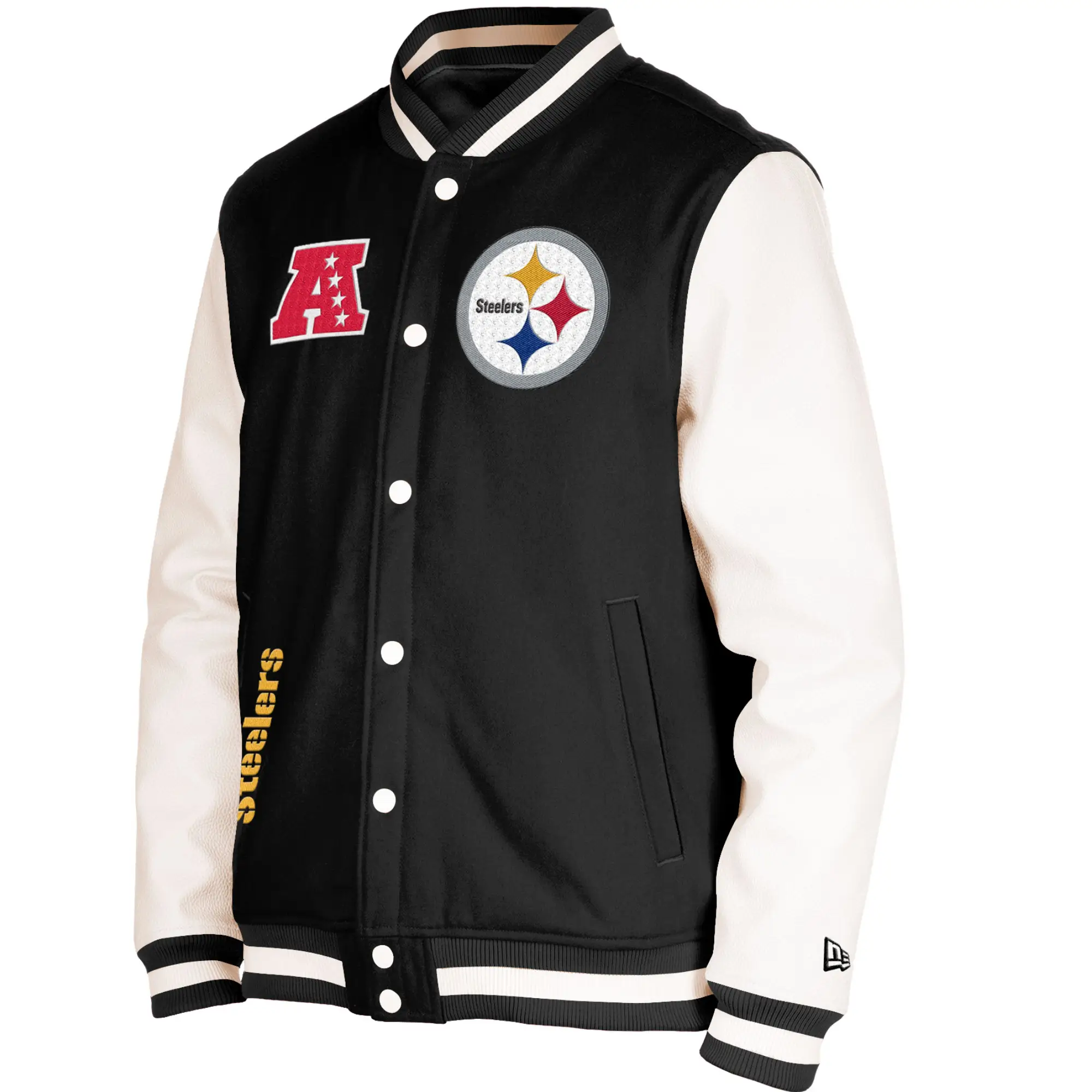 Pittsburgh Steelers Wool & Leather Varsity Jacket Black & White