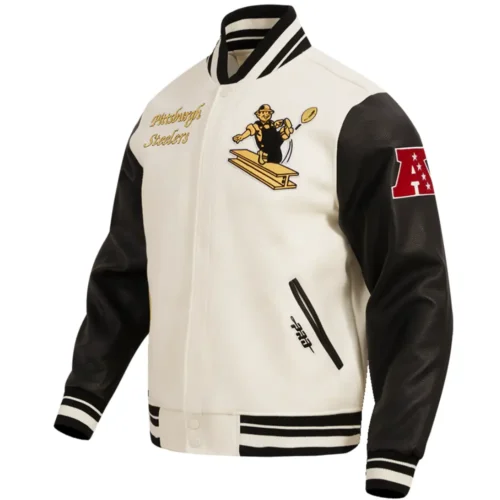 Pittsburgh Steelers Wool & Leather Varsity Jacket Cream & Black