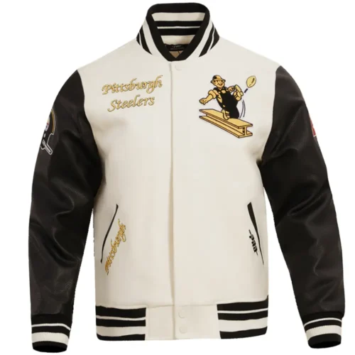 Pittsburgh Steelers Wool & Leather Varsity Jacket Cream & Black