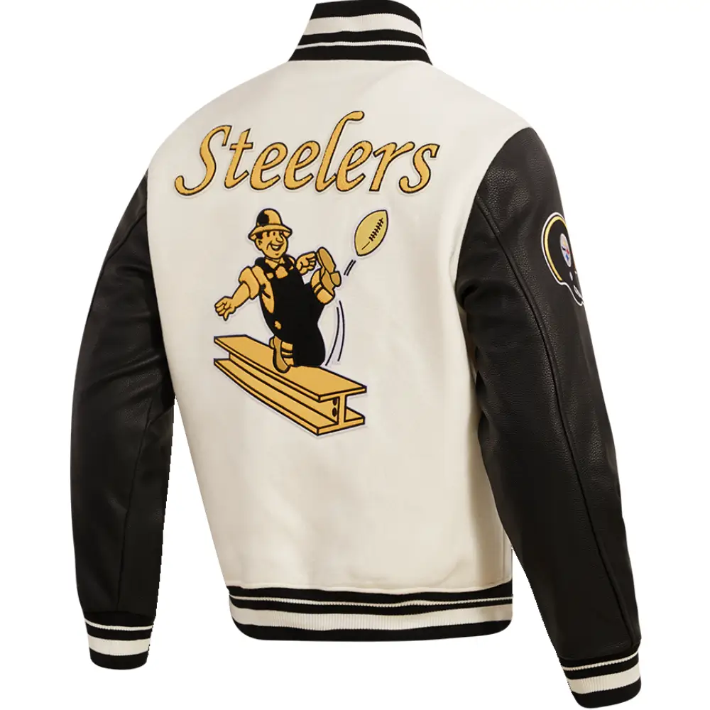 Pittsburgh Steelers Wool & Leather Varsity Jacket Cream & Black