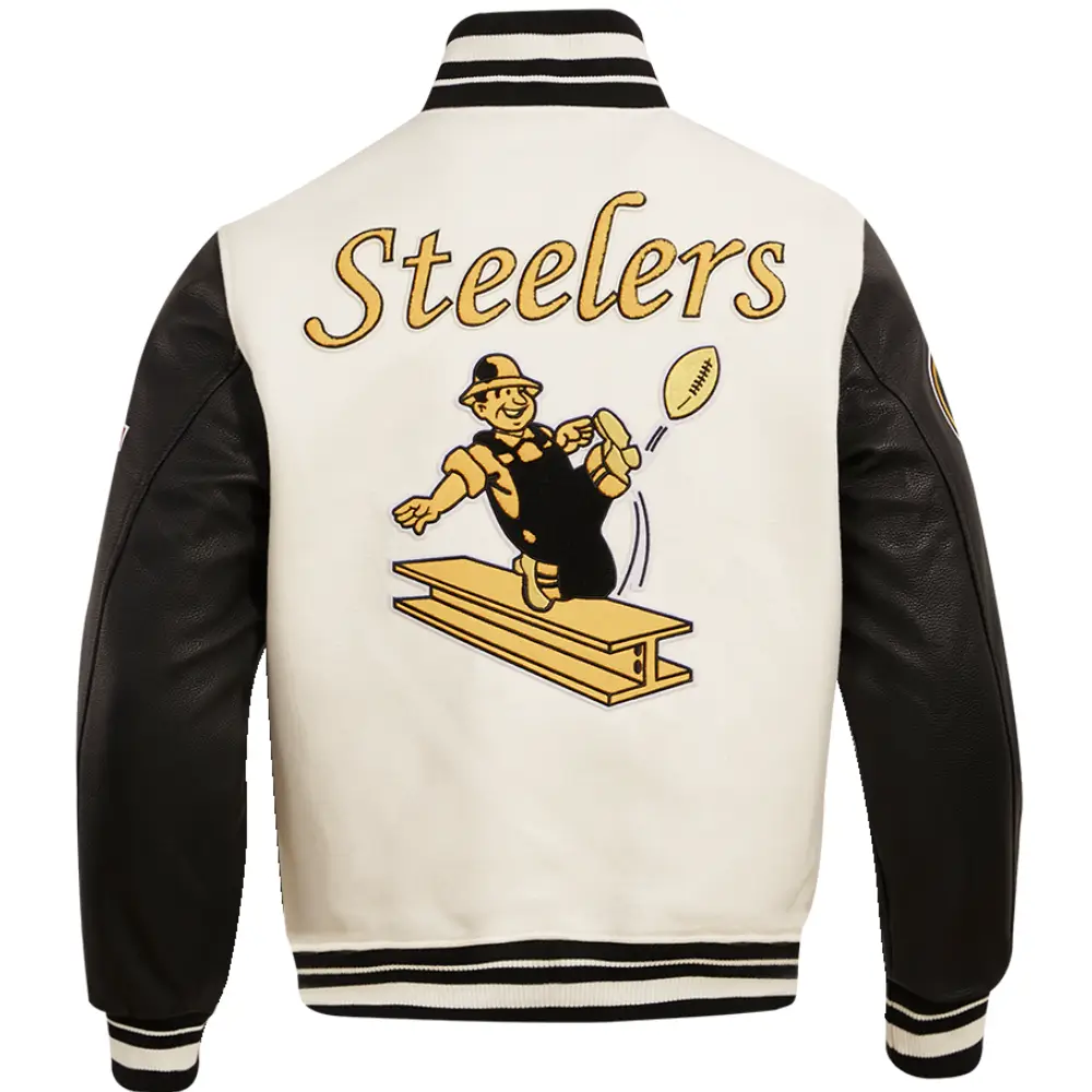 Pittsburgh Steelers Wool & Leather Varsity Jacket Cream & Black