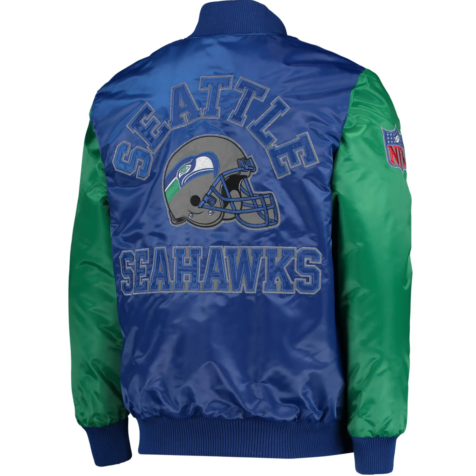 Seattle Seahawks Classic Rib Satin Varsity Jacket Navy & Green