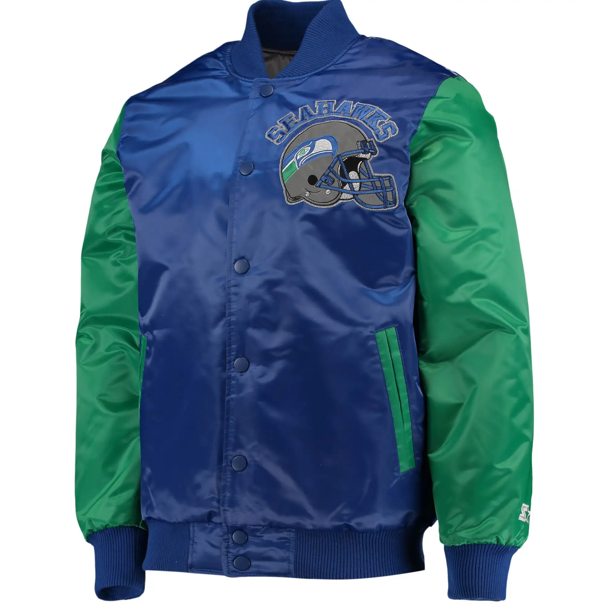 Seattle Seahawks Classic Rib Satin Varsity Jacket Navy & Green