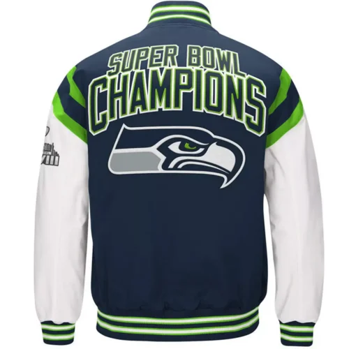 Seattle Seahawks Classic Rib Satin Varsity Jacket Navy & White