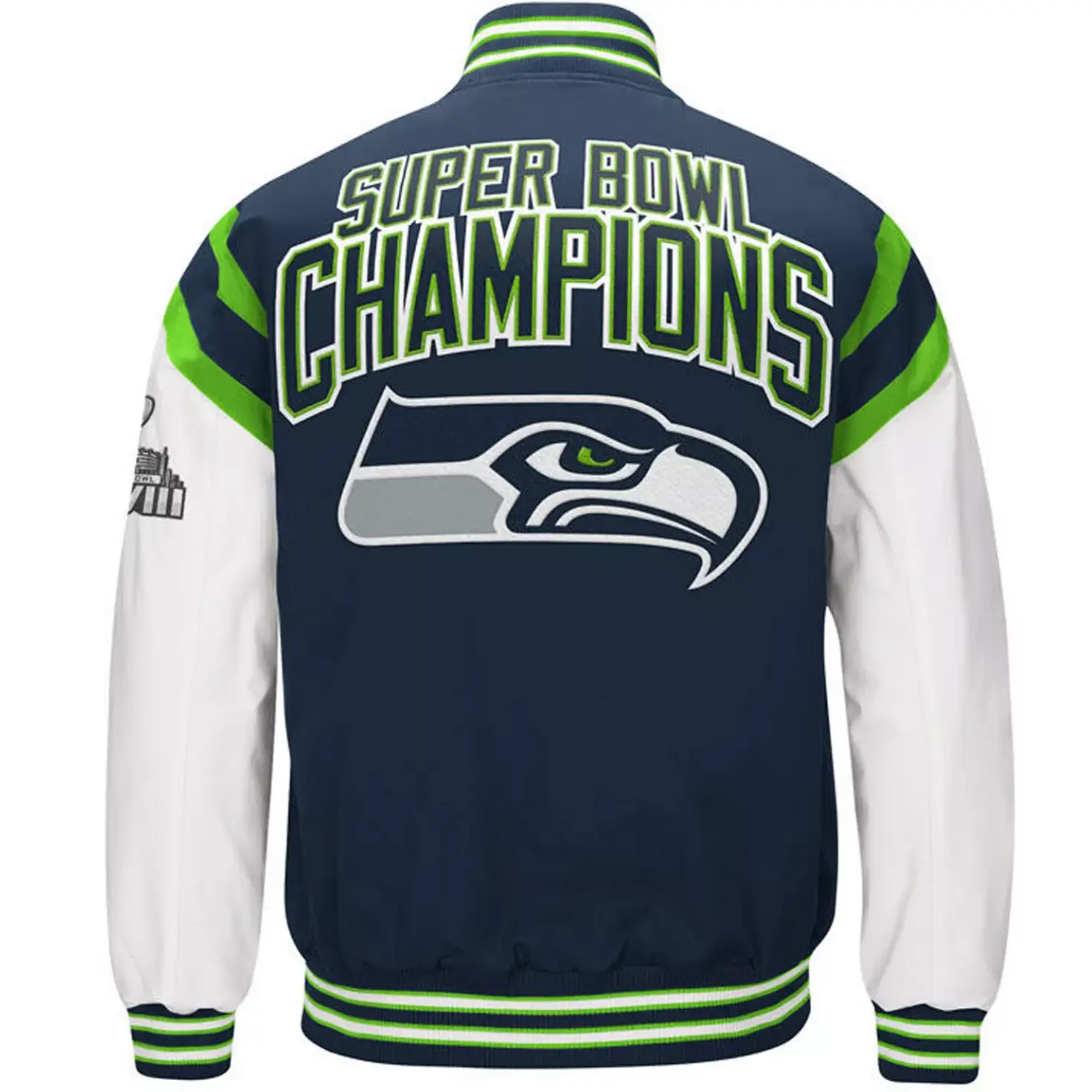 Seattle Seahawks Classic Rib Satin Varsity Jacket Navy & White