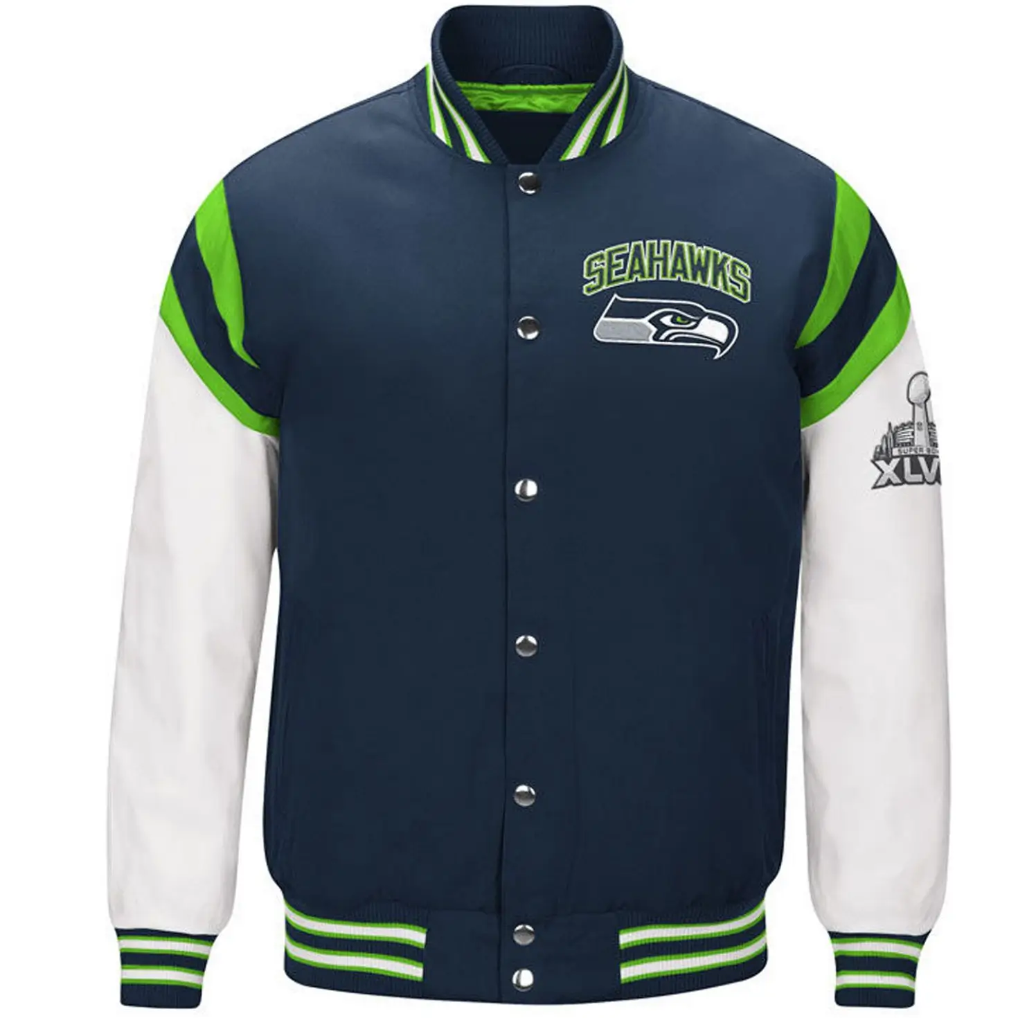 Seattle Seahawks Classic Rib Satin Varsity Jacket Navy & White