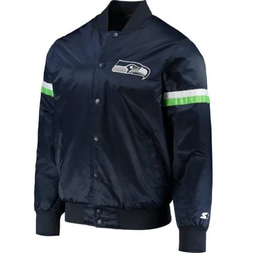 Seattle Seahawks Classic Rib Satin Varsity Navy Jacket