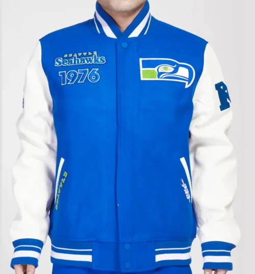 Seattle Seahawks Classic Rib Wool & Leather Varsity Jacket