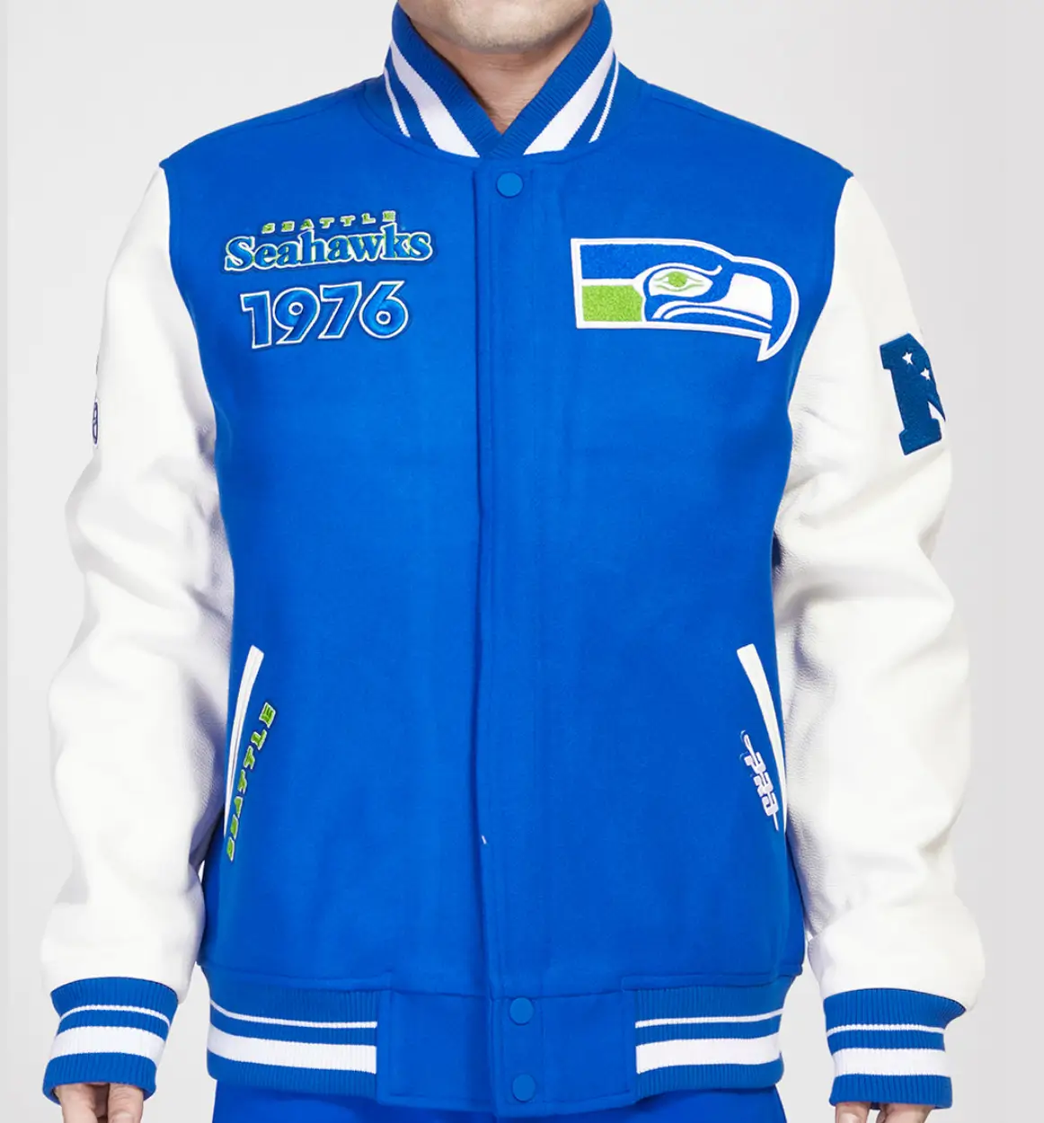 Seattle Seahawks Classic Rib Wool & Leather Varsity Jacket