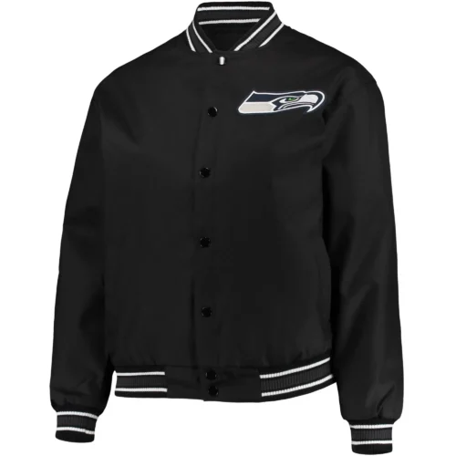 Seattle Seahawks Football Team Players Black Satin Varsity Jacket