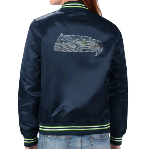 Seattle Seahawks Football Team Players Satin Varsity Navy Jacket