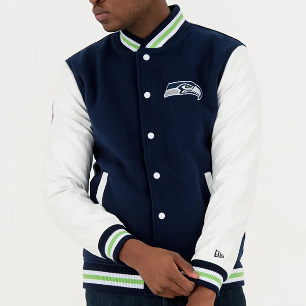 Seattle Seahawks Satin Varsity Jacket Navy & White