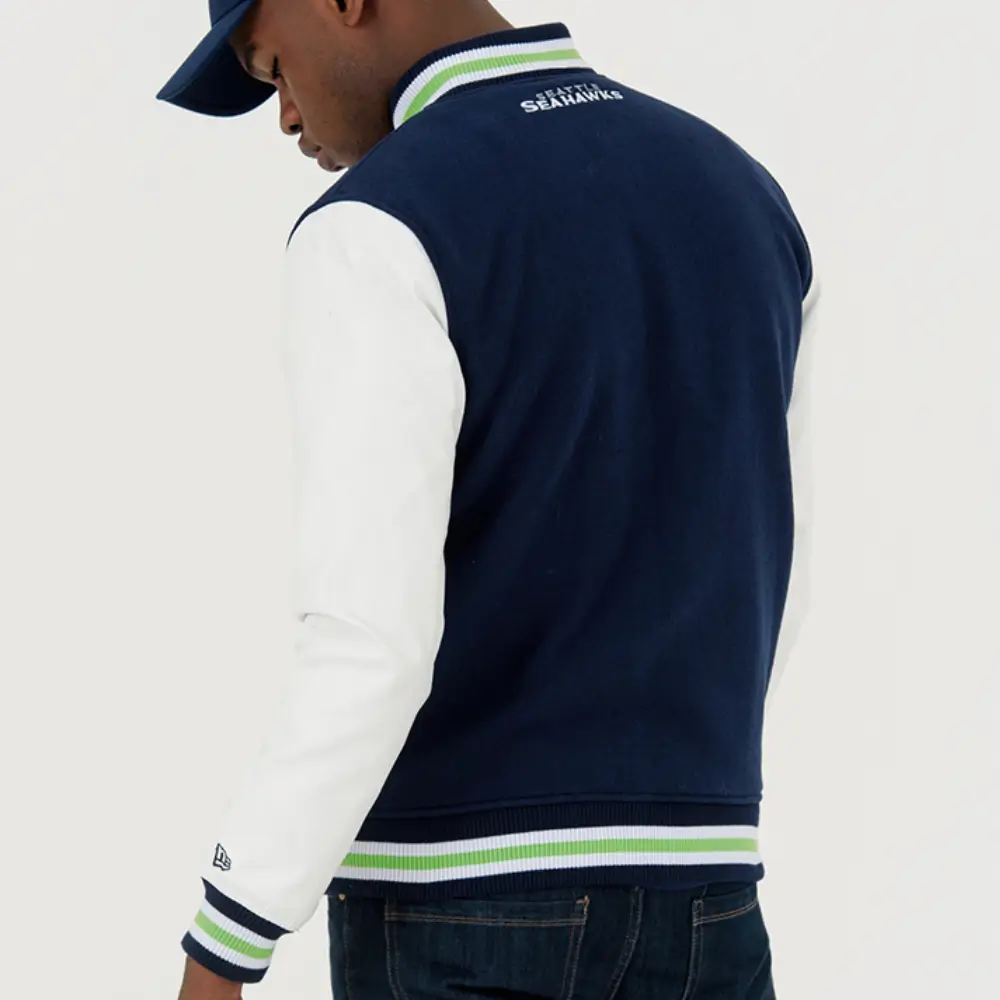 Seattle Seahawks Satin Varsity Jacket Navy & White