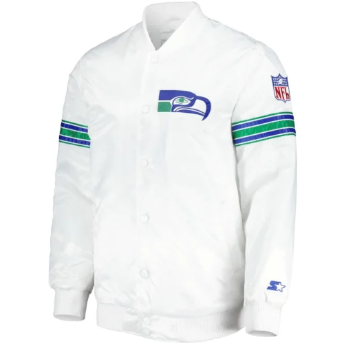 Seattle Seahawks Starter Classic Rib Satin Varsity White Jacket