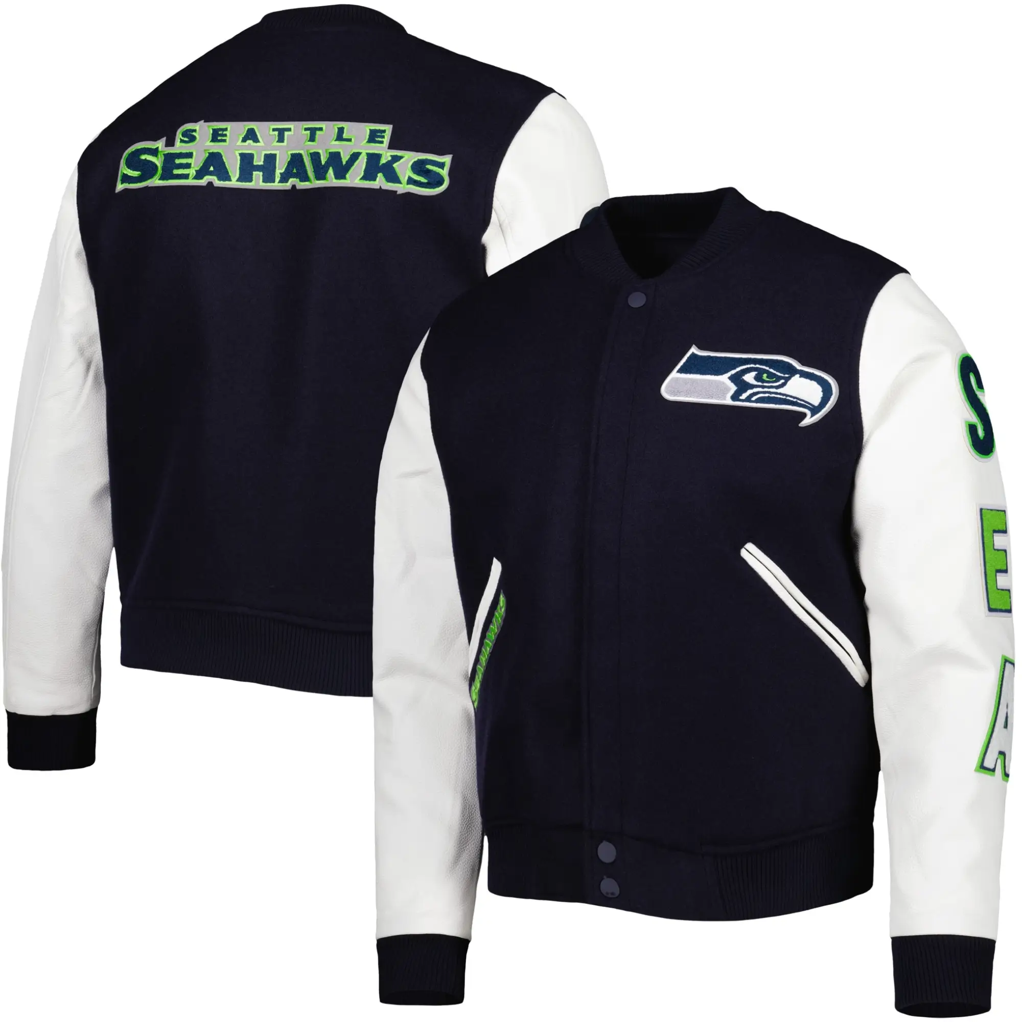 Seattle Seahawks Wool & Faux Leather Varsity Jacket