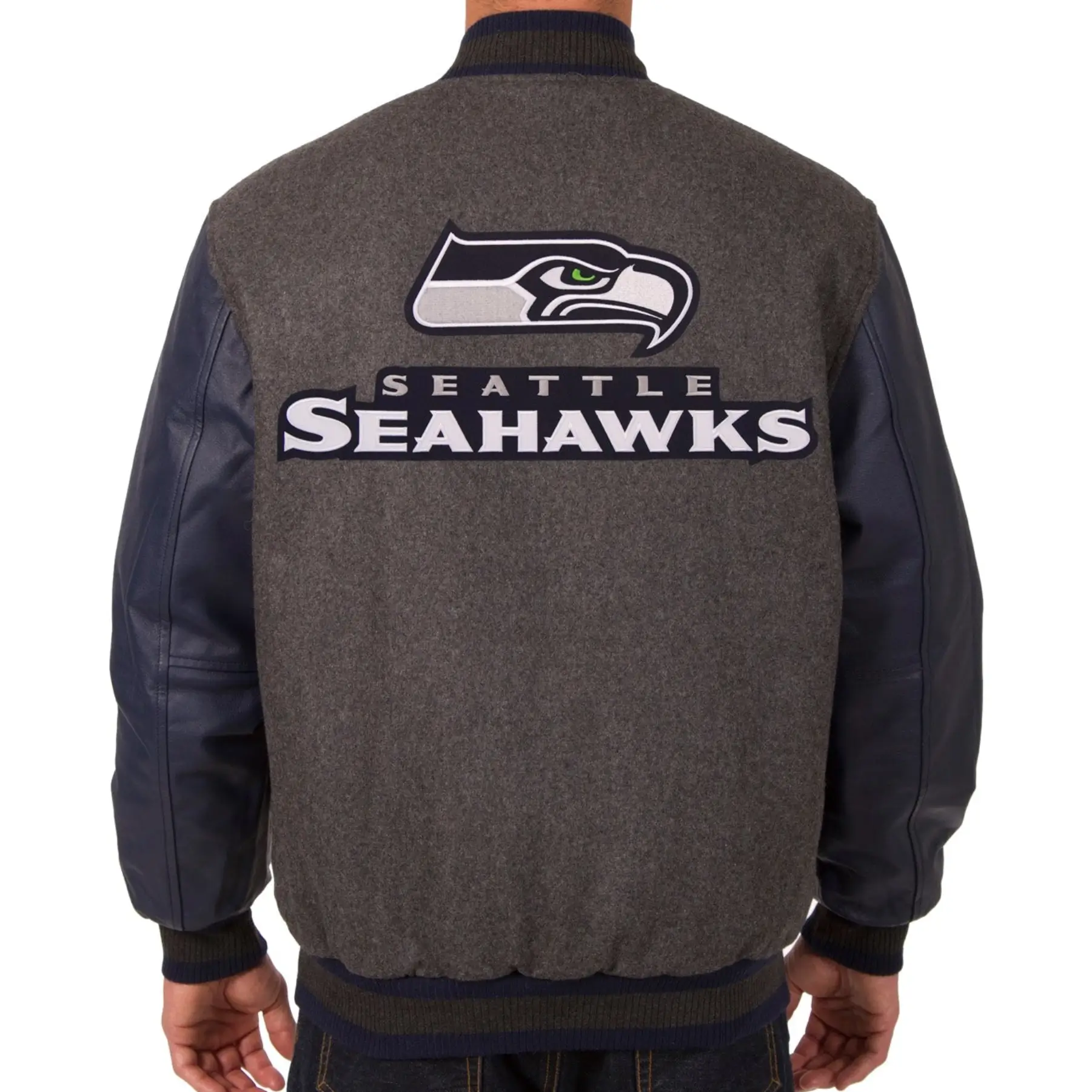 Seattle Seahawks Wool & Leather Varsity Jacket Charcoal & Navy