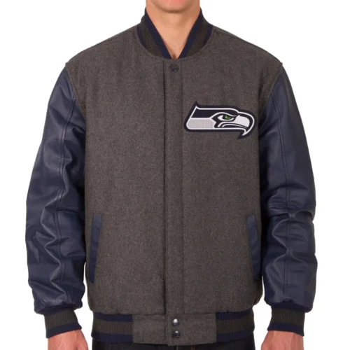 Seattle Seahawks Wool & Leather Varsity Jacket Charcoal & Navy