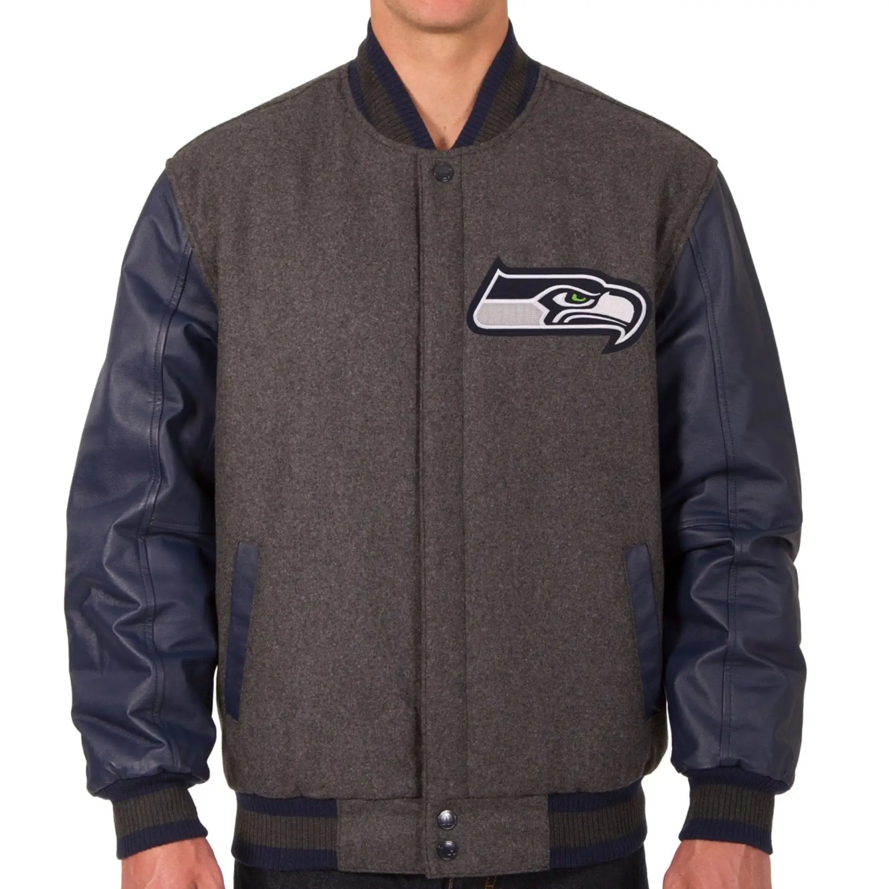 Seattle Seahawks Wool & Leather Varsity Jacket Charcoal & Navy