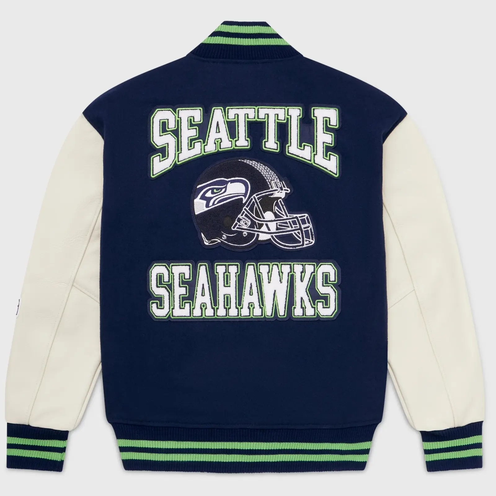 Seattle Seahawks Wool & Leather Varsity Jacket Navy & White