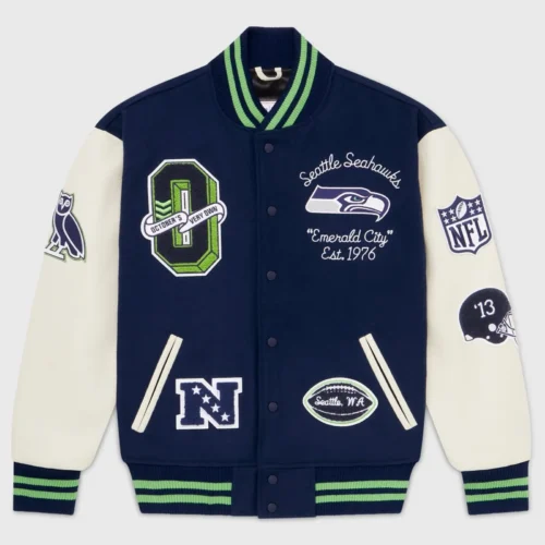Seattle Seahawks Wool & Leather Varsity Jacket Navy & White
