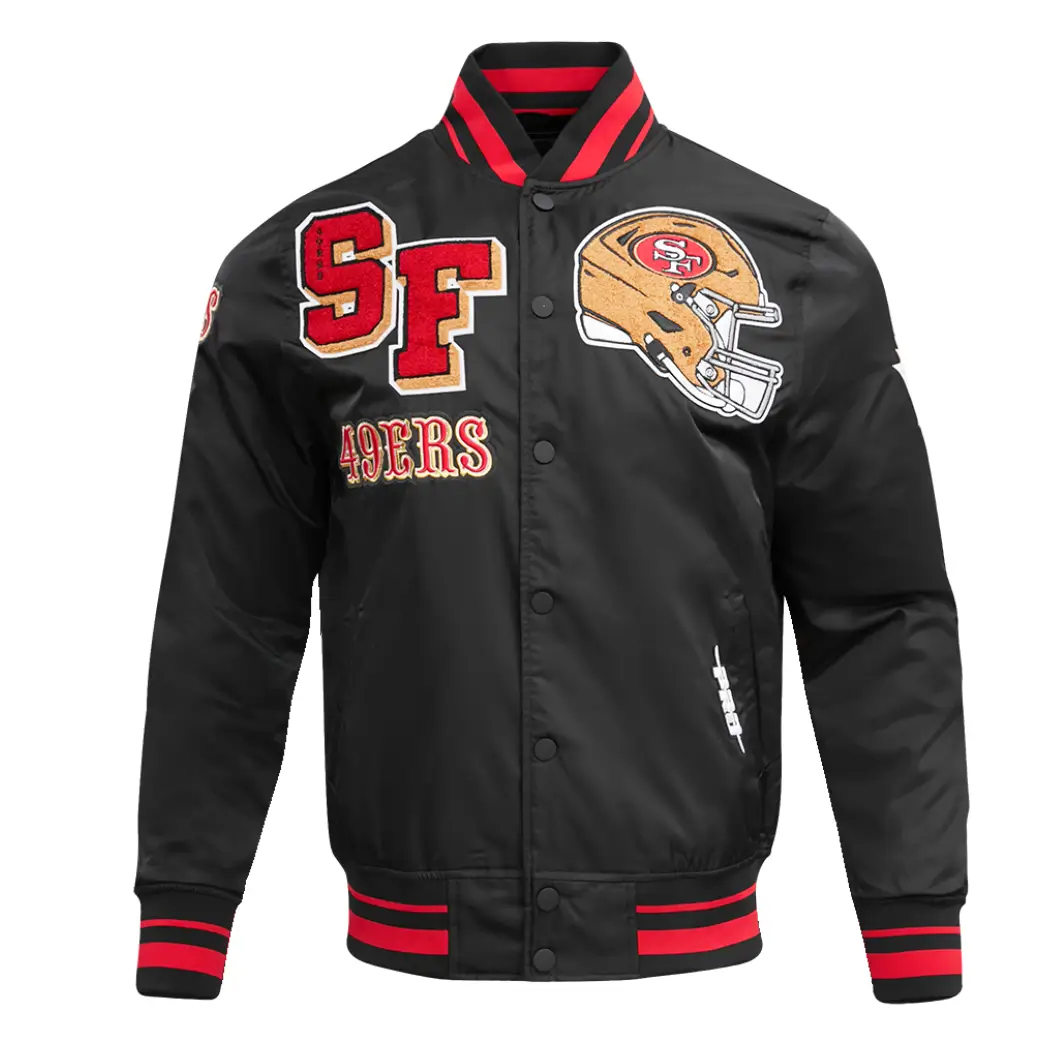 San Francisco 49ers Classic Rib Satin Varsity Black Jacket