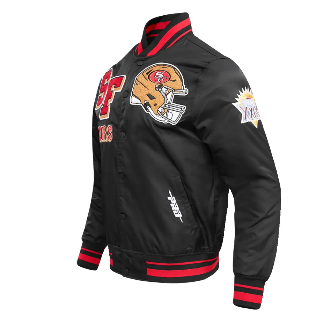 San Francisco 49ers Classic Rib Satin Varsity Black Jacket
