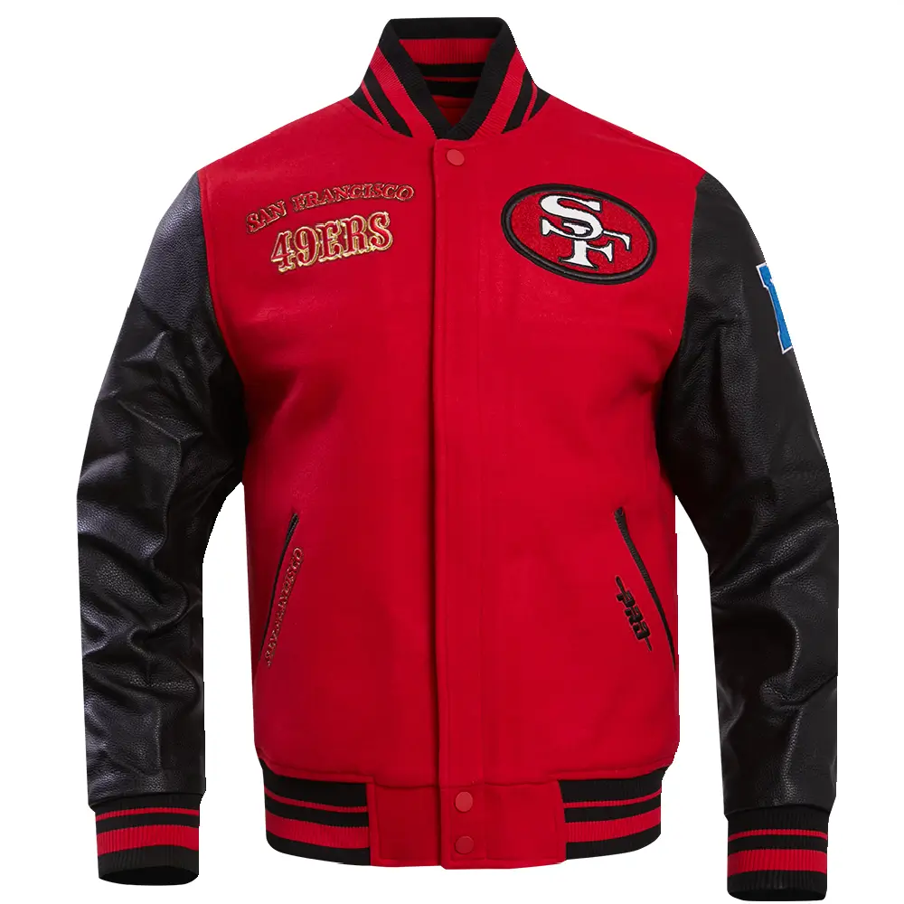 San Francisco 49ers Wool & Leather Varsity Jacket Red & Black