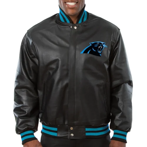 Carolina Panthers Black Leather Varsity Jacket