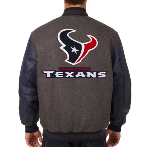 Houston Texans Wool & Leather Varsity Jacket Charcoal & Navy