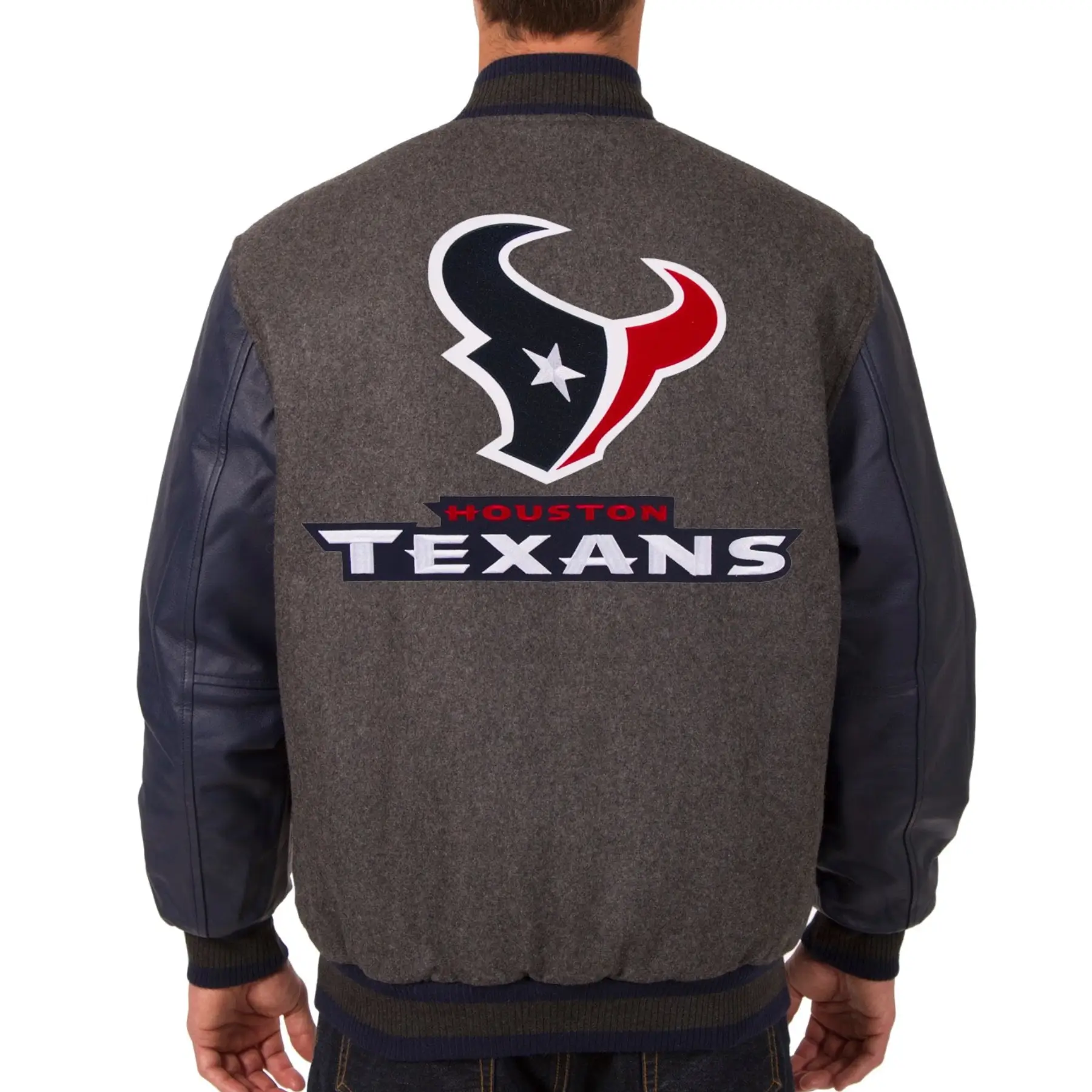 Houston Texans Wool & Leather Varsity Jacket Charcoal & Navy