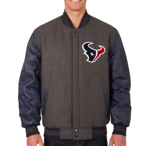Houston Texans Wool & Leather Varsity Jacket Charcoal & Navy