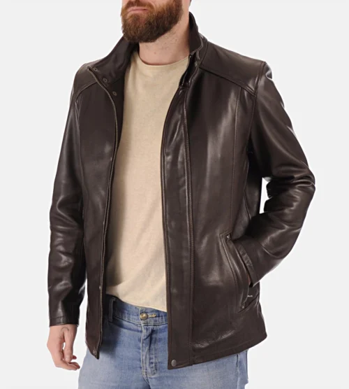 Alternative view of Men's Barbrook Classic Dark Brown Cowhide Leather Jacket