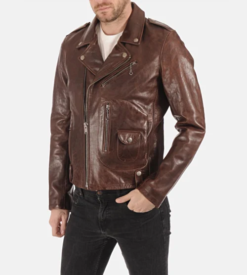 Men's Daytona Biker Brown Cowhide Leather Jacket