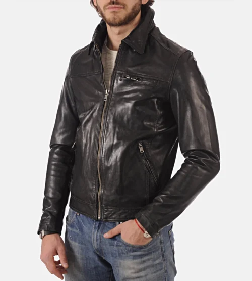 Men’s Major Classic Black Genuine Leather Jacket