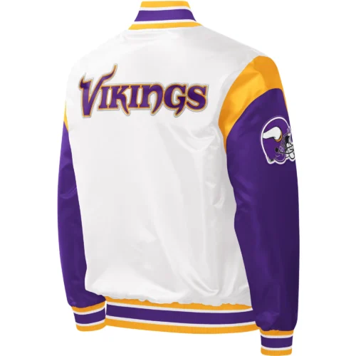 Minnesota Vikings Classic Rib Starter White Satin Varsity Jacket