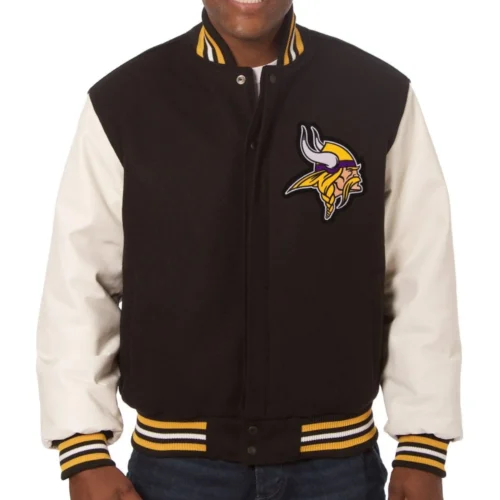 Minnesota Vikings Classic Rib Wool & Leather Varsity Jacket
