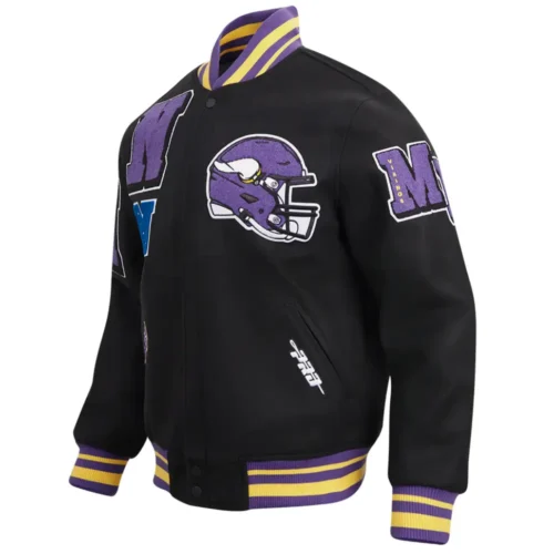 Minnesota Vikings Wool & Leather Black Varsity Jacket