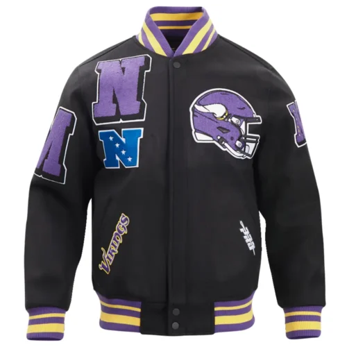 Minnesota Vikings Wool & Leather Black Varsity Jacket
