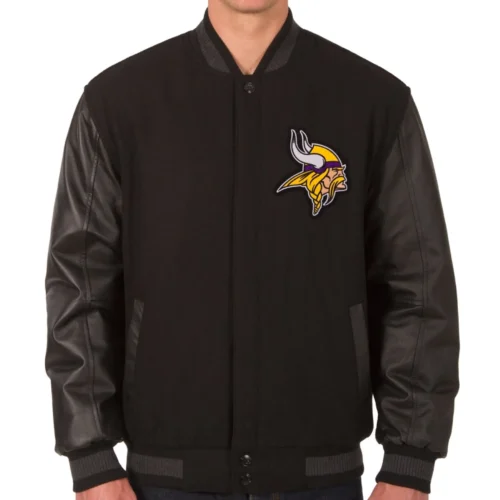 Minnesota Vikings Wool & Leather Brown Varsity Jacket
