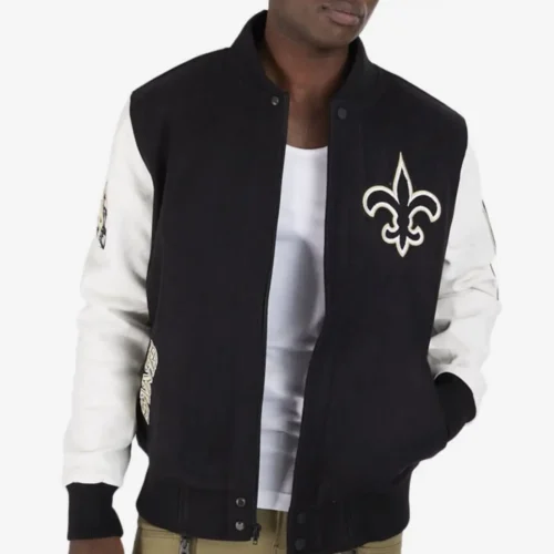New Orleans Saints Classic Rib Wool & Leather Varsity Jacket
