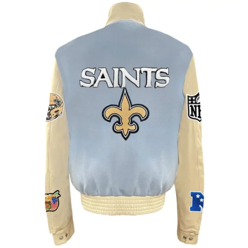 New Orleans Saints Jeff Hamilton Wool & Leather Varsity Jacket Blue & Cream