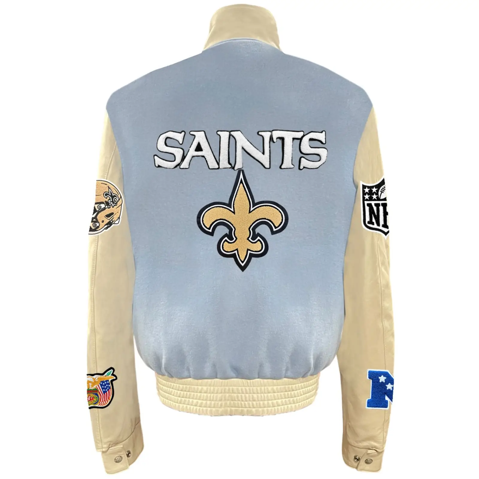 New Orleans Saints Jeff Hamilton Wool & Leather Varsity Jacket Blue & Cream