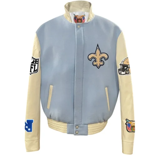 New Orleans Saints Jeff Hamilton Wool & Leather Varsity Jacket Blue & Cream