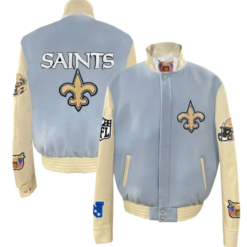 New Orleans Saints Jeff Hamilton Wool & Leather Varsity Jacket Blue & Cream