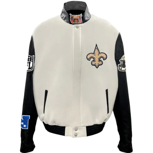 New Orleans Saints Jeff Hamilton Wool & Leather Varsity Jacket With logo