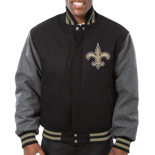 New Orleans Saints Wool Varsity Jacket Black & Gray