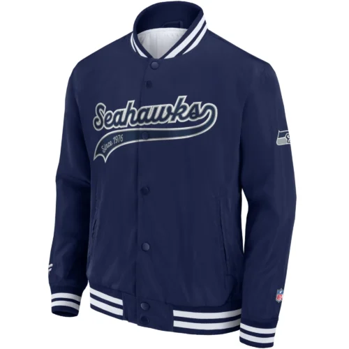 Seattle Seahawks Classic Rib Satin Navy Varsity Jacket