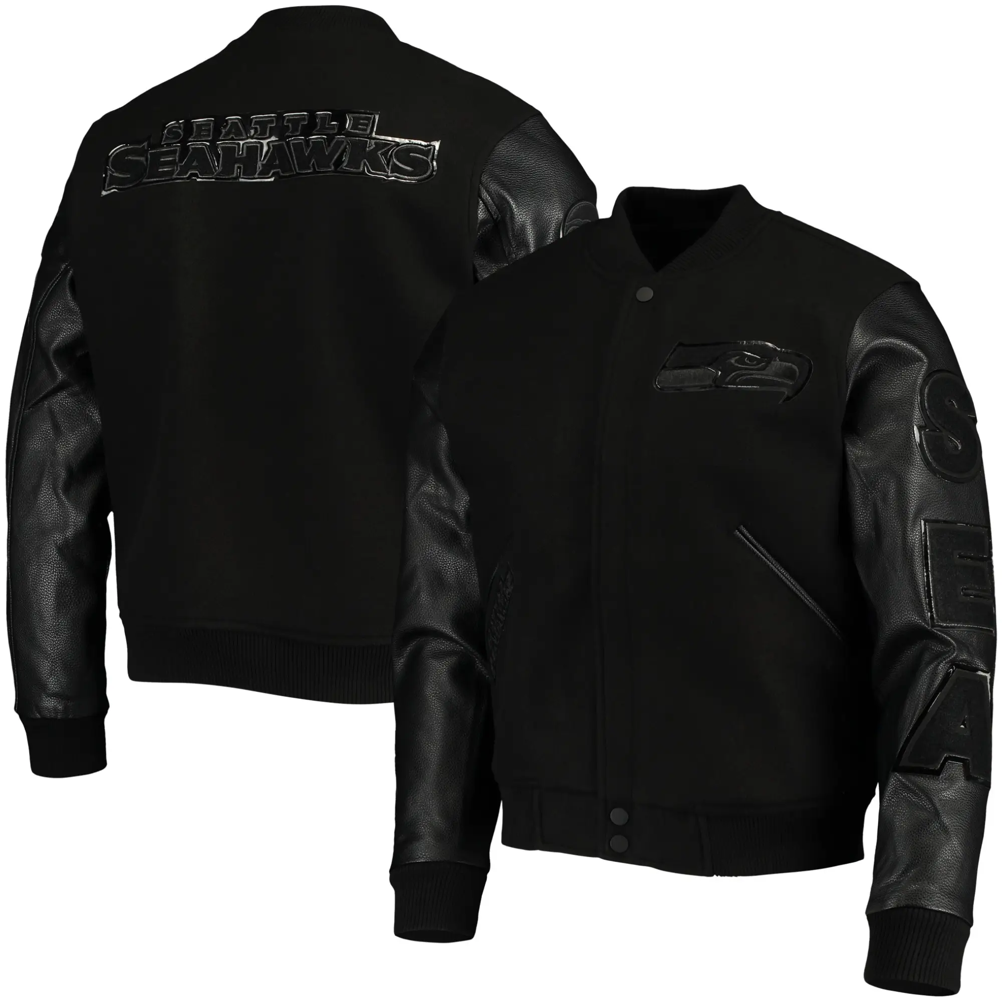 Seattle Seahawks Wool & Leather Black Varsity Jacket