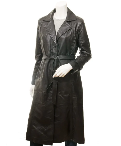 Eoline: Women's Sheepskin Black Leather Trench Coat